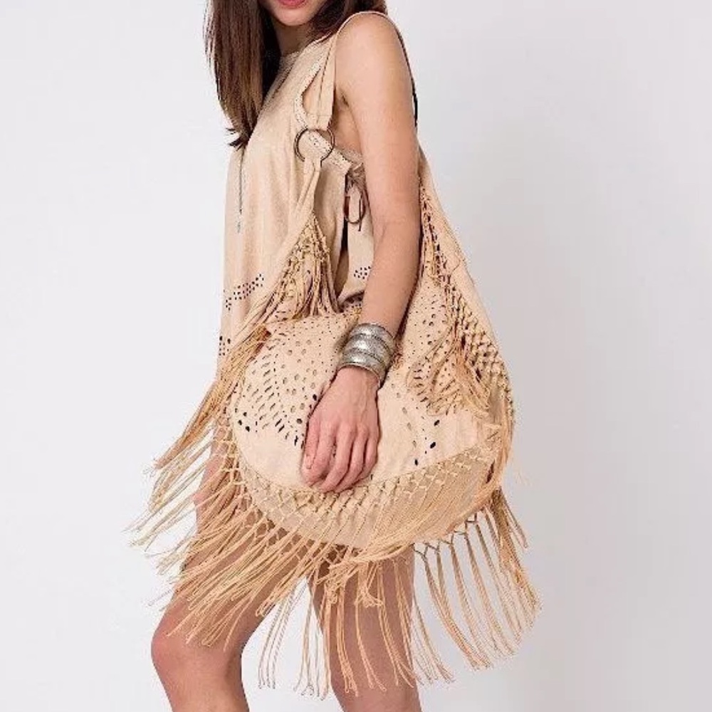 HOBO BAG Faux Suede Oversized Summer Shoulder Tote - Picture 2 of 7