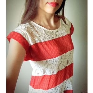 Lace and sheer striped top