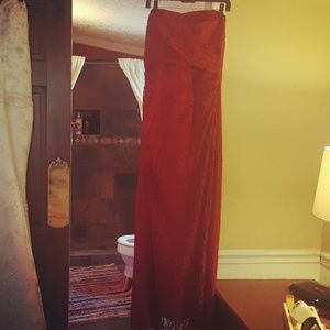 Elegant Deep Red Gown, Total Lace Overlay