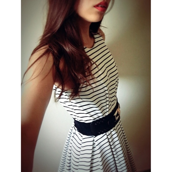 Black and white stripe mini dress