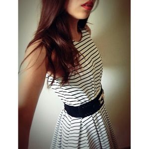 Black and white stripe mini dress