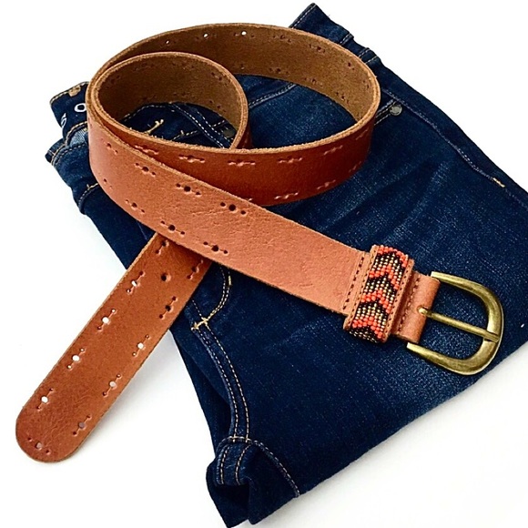 Lucky Brand Urban Boho Beaded Chevron Loop Belt