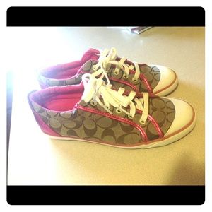 Coach bright pink and brown sneaker size 9.5 shoe