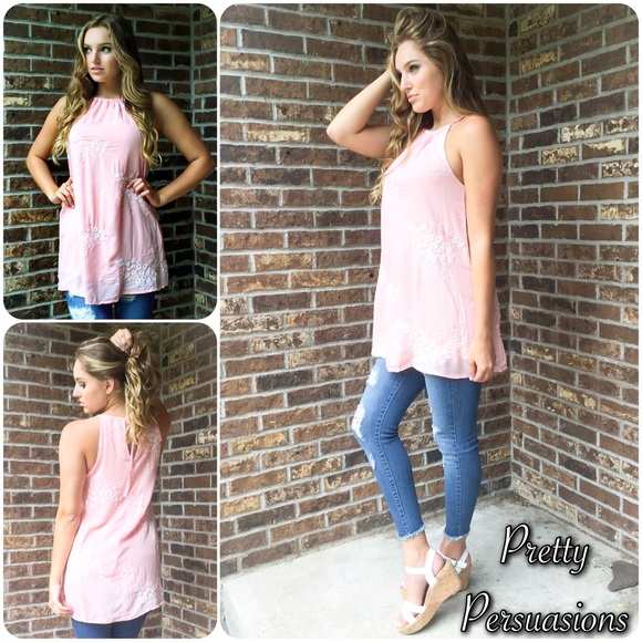 CLEARANCE‼️Embroidered Pink Sleeveless Tunic Top - Picture 2 of 3