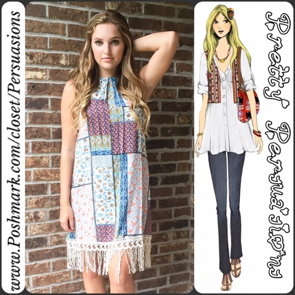 CLEARANCE‼️Retro Print & Crochet Fringe Hem Dress - Picture 2 of 3