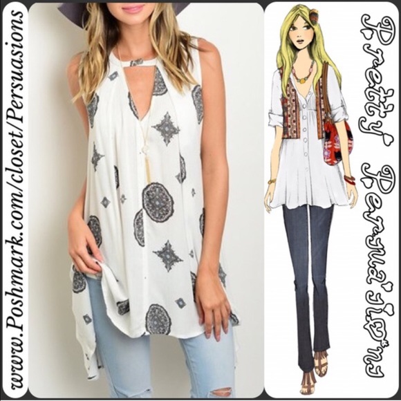 SOLD OUT ‼️ Black White Mixed Print Boho Swing Top - Picture 5 of 6