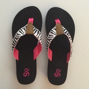 Hot Pink Zebra Flip Flops