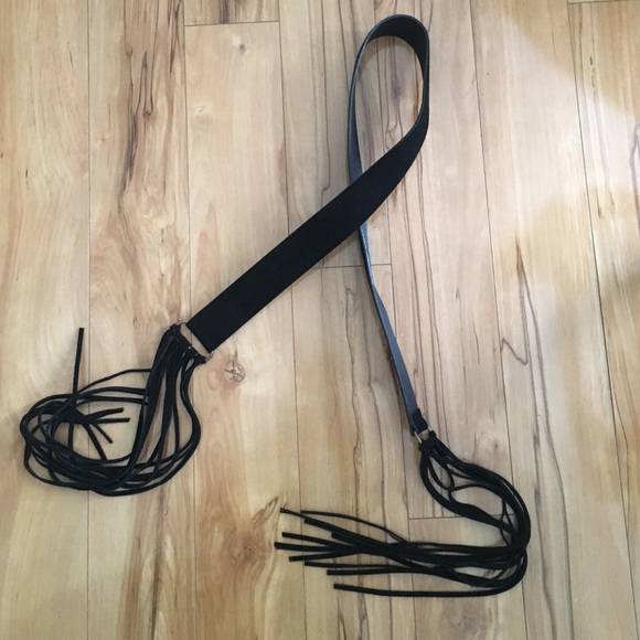 Liz Claiborne Leather Belt with Fringe ,Black