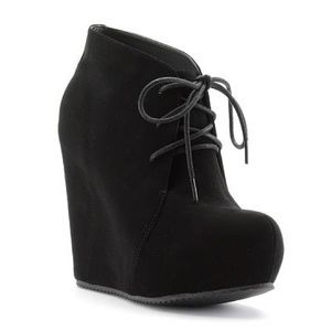 Black lace up wedges