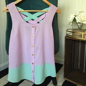 Lavender/ mint tank with cris-cross back Size S