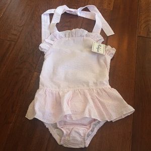 Pinky Lee size 5 pink seersucker swimsuit