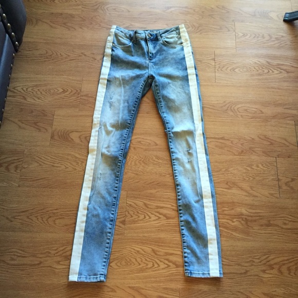 Topshop acid wash tuxedo stripped jeans