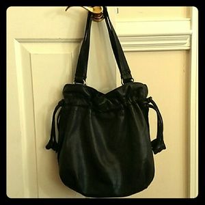 Leather drawstring bag