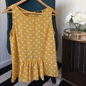 Yellow with white polka dot tank top