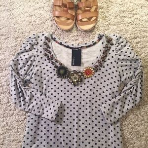 Anthropologie T shirt Ruched Arm Polka Dot Top