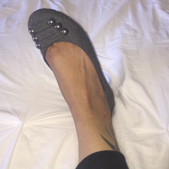 Grey button flats