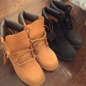 Two Pairs of Timbs Size7 Wheat and Black