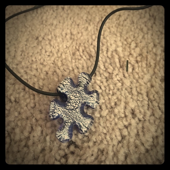 Blue autism awareness puzzle piece necklace
