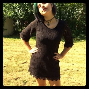 Black H&M crochet lace half sleeve mini dress 12