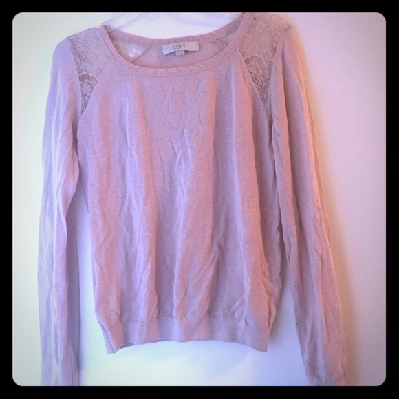 Soft pink LOFT sweater with lace detail