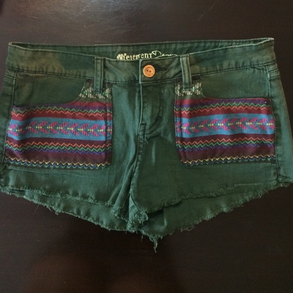 Womens green denim shorts