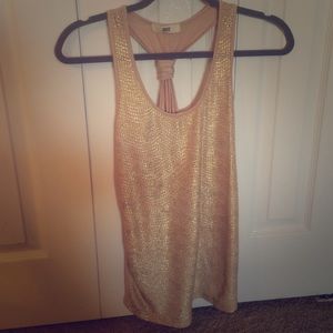 Nude & gold shimmer T back tank with gathered back