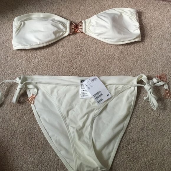 NWT cream and rose gold bandeau bikini