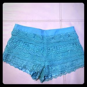 Blue crochet shorts
