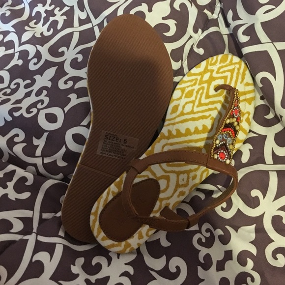 Beautiful coral and yellow beaded sandals