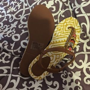 Beautiful coral and yellow beaded sandals