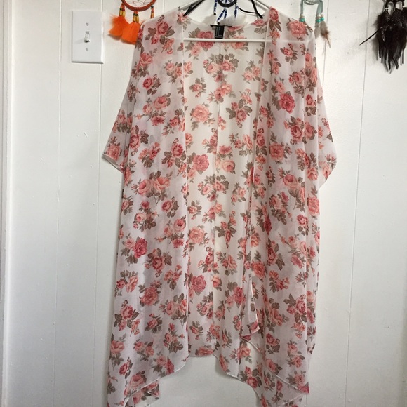 Extra long floral print kimono