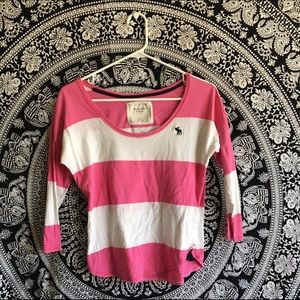 A&F XS White and Pink 3/4 Sleeve Top