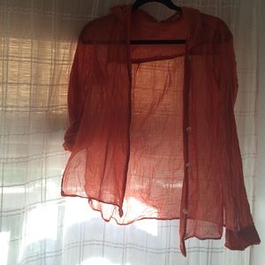 Coral sheer button up or cover up