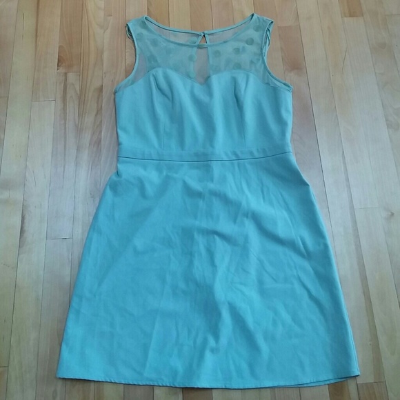 Teal dress with sheer polka dot top