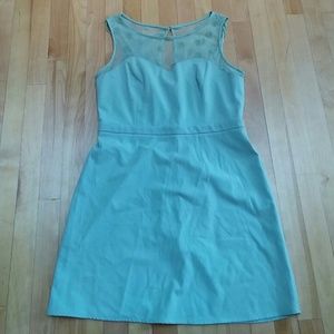 Teal dress with sheer polka dot top