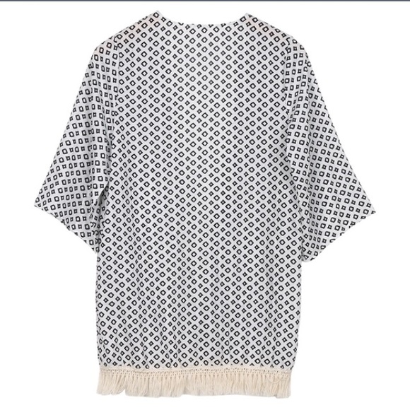 Geometric Chiffon Fringe Boho Kimono - Picture 3 of 4