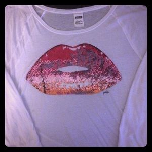 PINK: Light Weight Sequin Lip Long Sleeve Shirt