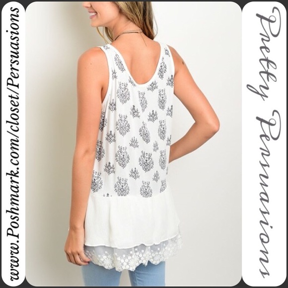 SOLD OUT Sleeveless Mixed Print & Lace Trim Top - Picture 2 of 2