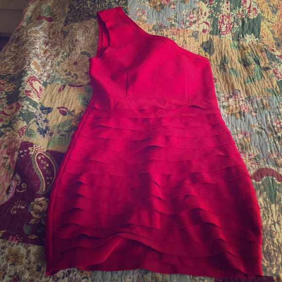 Red Structured Bodycon Dress with One Strap