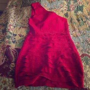 Red Structured Bodycon Dress with One Strap