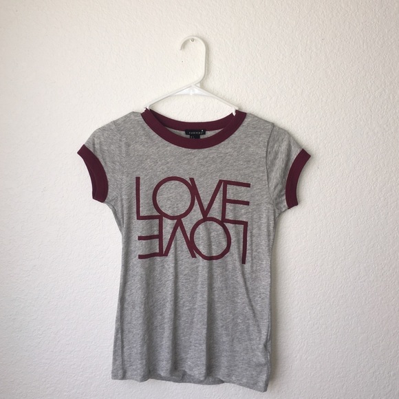 Maroon and grey "love" ringer tee - Picture 1 of 4