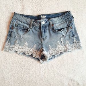 Lace Trim Jean Shorts