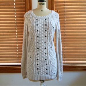 Long, pullover, fisherman knit sweater