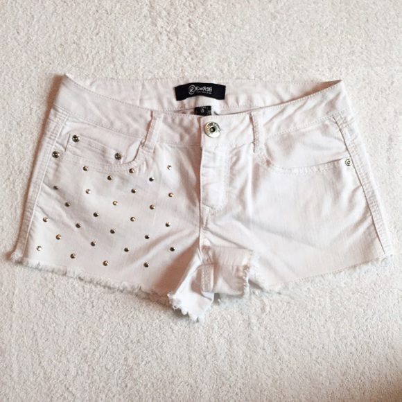 Silver Studded White Jean Shorts