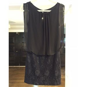 AQUA black chiffon mini dress