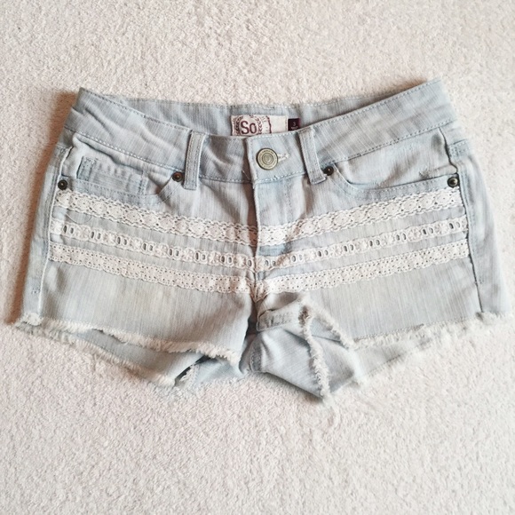 Light Wash Jean Shorts with Lace Detailing