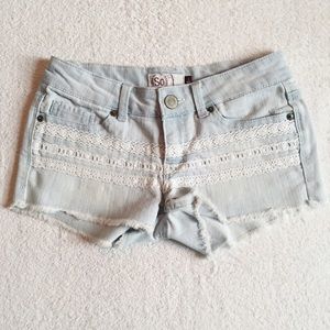 Light Wash Jean Shorts with Lace Detailing
