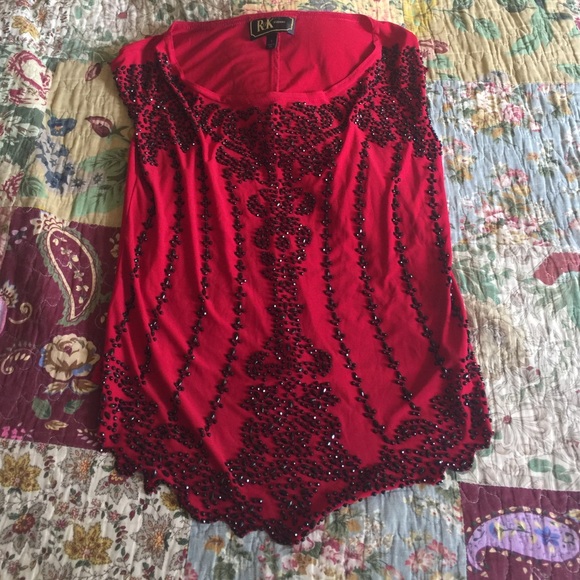 Red Top with Black Beading Size S