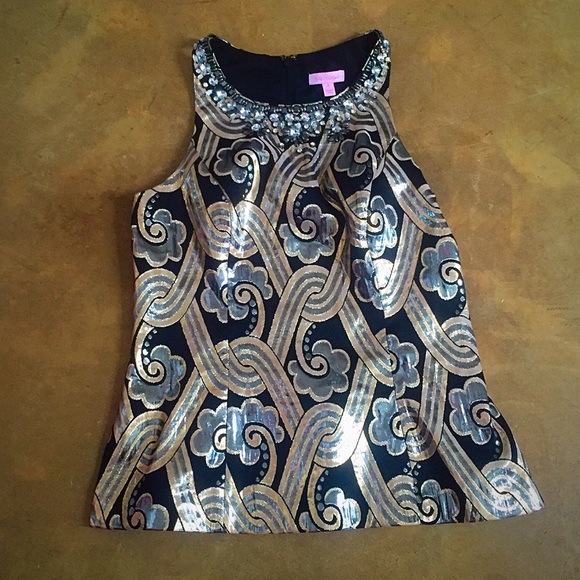Lilly Pulitzer 8 Tropic Top Black Metallic Vintage