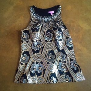 Lilly Pulitzer 8 Tropic Top Black Metallic Vintage